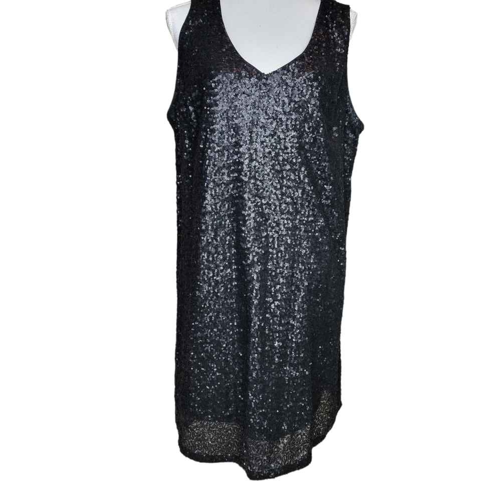 Ellos Black Sequined Cocktail Mini Dress in 18